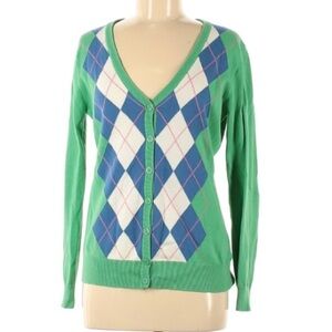 G H Bass & Co Preppy green blue argyle Diamond cardigan sweater medium